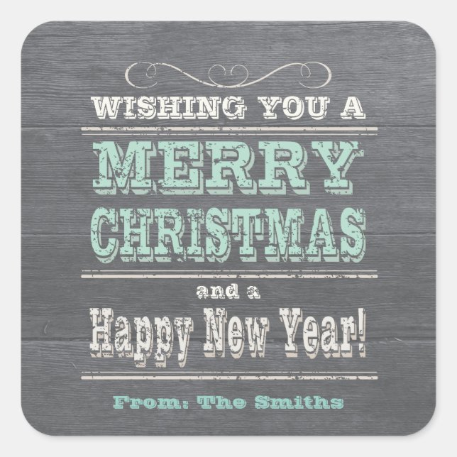 Adesivo Quadrado Russo Vinhetas de Natal Personalizado Verde (Frente)