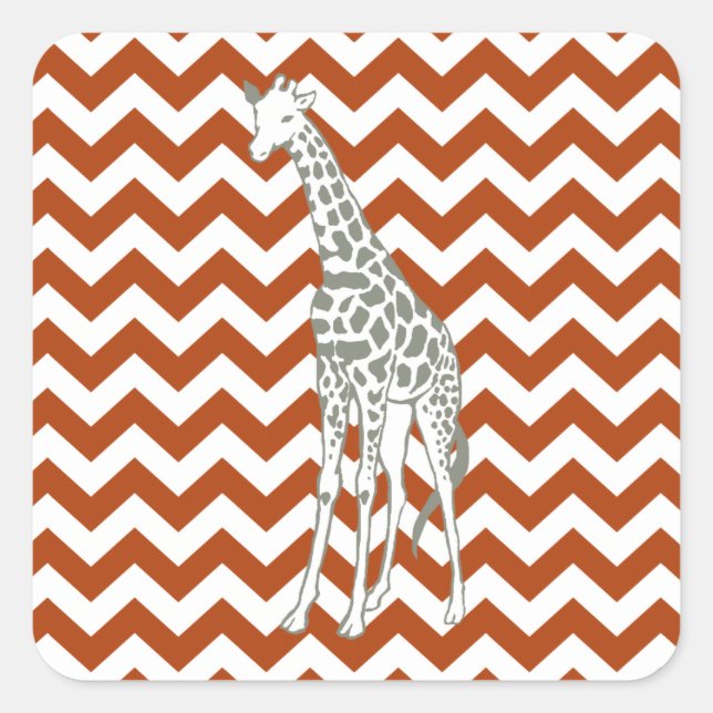 Adesivo Quadrado Rust Red Safari Chevron com Pop Art Giraffe (Frente)