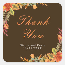 Adesivo Quadrado Rustic Autumn Fall Deixa Casamento Obrigado