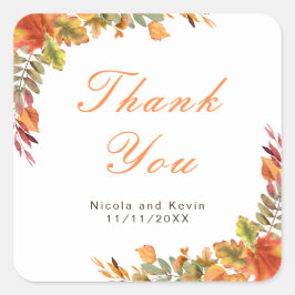 Adesivo Quadrado Rustic Autumn Fall Deixa Casamento Obrigado