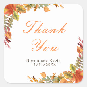 Adesivo Quadrado Rustic Autumn Fall Deixa Casamento Obrigado