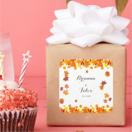 Adesivo Quadrado Rustic Autumn Leaves Wedding