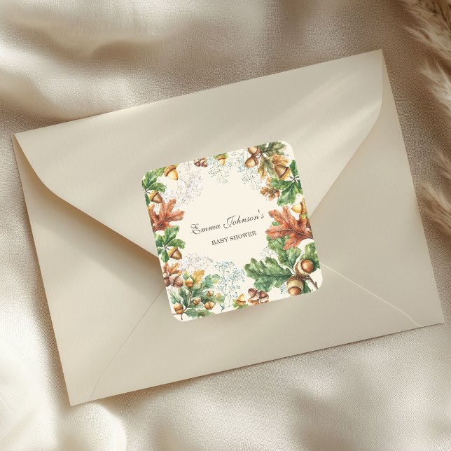 Adesivo Quadrado Rustic Autumn Woodland Baby Shower (Criador carregado)