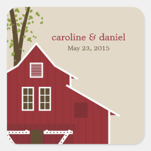 Adesivo Quadrado Rustic Barn Wedding Favor Sticker