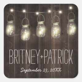 Adesivo Quadrado Rustic Barn Wood Mason Jar Wedding Favor
