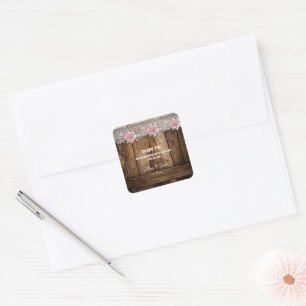 Adesivo Quadrado Rustic Barnwood & Lace Wedding