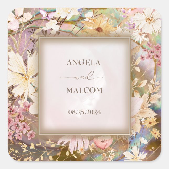 Adesivo Quadrado Rustic Boho Floral Wedding (Frente)