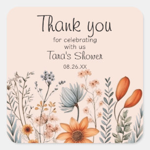 Adesivo Quadrado Rustic Boho Wildflower está em laranjas e cinza