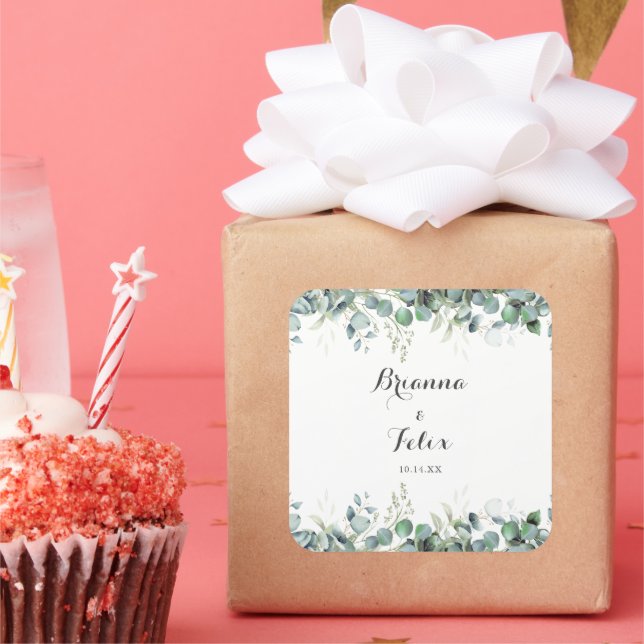 Adesivo Quadrado Rustic Botanical Eucalyptus Greenery Wedding (Festa)