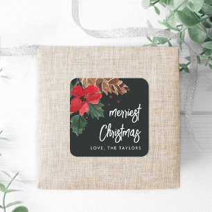 Adesivo Quadrado Rustic Bough Watercolor Christmas Personalizado