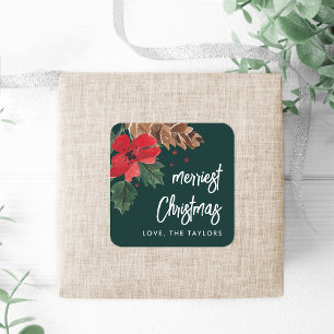 Adesivo Quadrado Rustic Bough Watercolor Christmas Personalizado