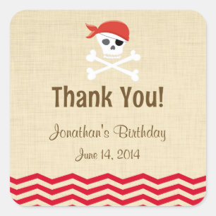 Adesivo Quadrado Rustic Brown Pirate Birthday Stickers