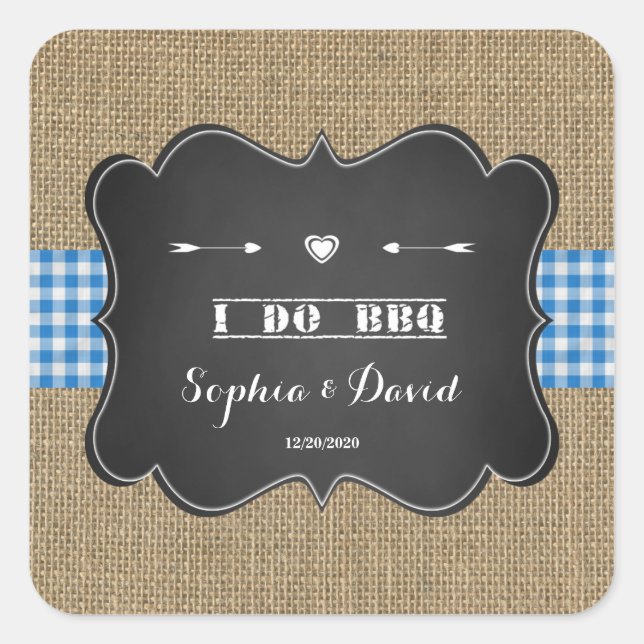 Adesivo Quadrado Rustic Burlap e Chalkboard I DO CHURRASCO (Frente)