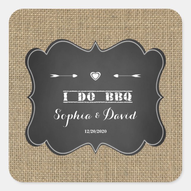 Adesivo Quadrado Rustic Burlap e Chalkboard I DO CHURRASCO (Frente)