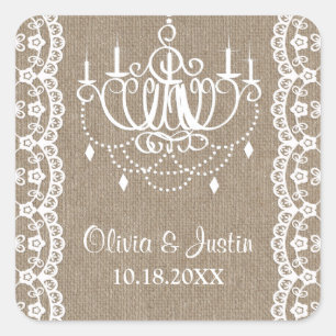 Adesivo Quadrado Rustic Burlap e Lace Chandelier Wedes