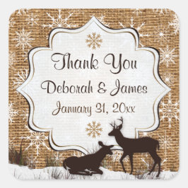 Adesivo Quadrado Rustic Burlap, Snowflakes, Favor de Casamento Stic