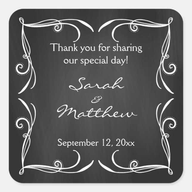 Adesivo Quadrado Rustic Chalkboard Weding Stickers (Frente)