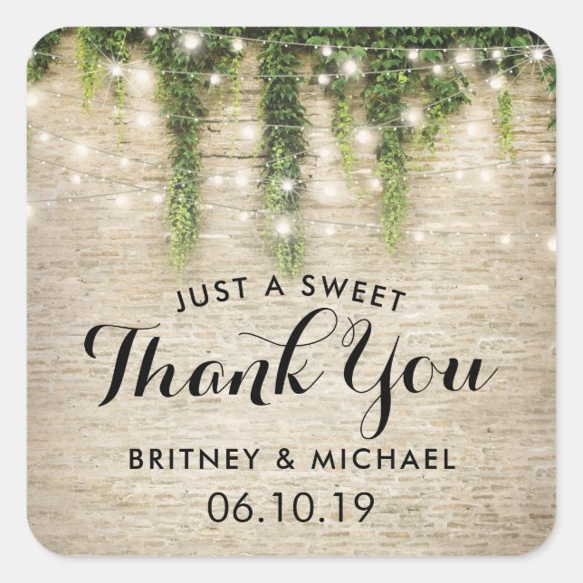 Adesivo Quadrado Rustic Chateau Stone Church String Lights Casament (Frente)