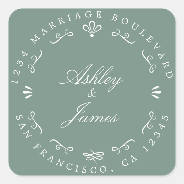 Adesivo Quadrado Rustic Chic Future Sr. Wedding Return Endereço (Frente)