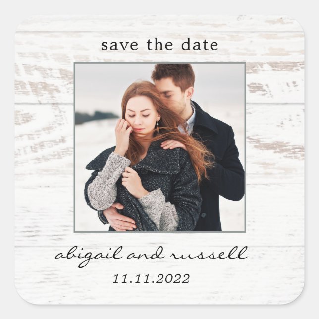 Adesivo Quadrado Rustic Chic Weding Save The Date Stickers (Frente)