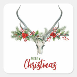 Adesivo Quadrado Rustic Country Reindeer Skull & Garland Natal
