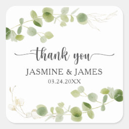 Adesivo Quadrado Rustic Eucalyptus Greenery Wedding Thank You