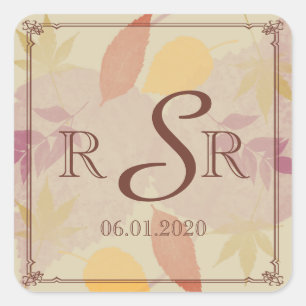 Adesivo Quadrado Rustic Fall Deixa Monograma De Casamento