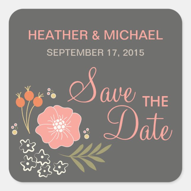 Adesivo Quadrado Rustic Floral Save Date (Salvar floral russo) (Frente)