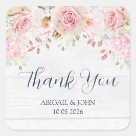 Adesivo Quadrado Rustic Floral Thank You Spring Wedding Favor Tag