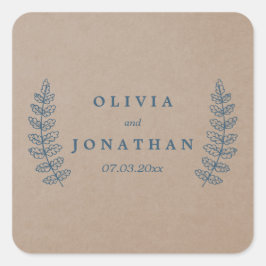 Adesivo Quadrado Rustic Floral | Vinhetas de Casamento Faux Kraft
