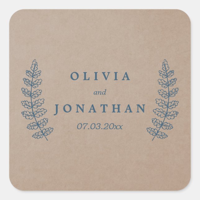 Adesivo Quadrado Rustic Floral | Vinhetas de Casamento Faux Kraft (Frente)