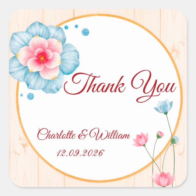 Adesivo Quadrado Rustic Floral Wedding (Frente)
