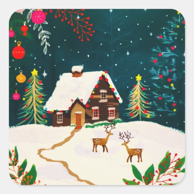 Adesivo Quadrado Rustic Forest Foliage Autumn Winter Berries  (Frente)