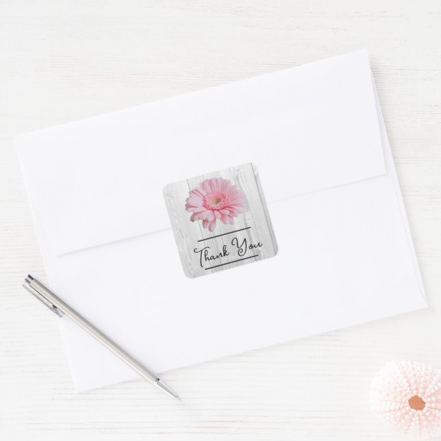 Adesivo Quadrado Rustic Gerber Daisy Obrigado Sticker (Envelope)