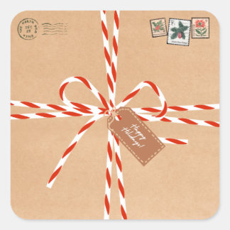 Adesivo Quadrado Rustic Gift Stickers - Candy Canes & Stamp-Style
