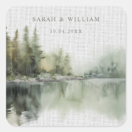 Adesivo Quadrado Rustic green forest Wedding Sticker