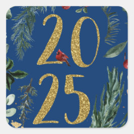 Adesivo Quadrado Rustic Greenery 2025 Blue Anos novos Feriado
