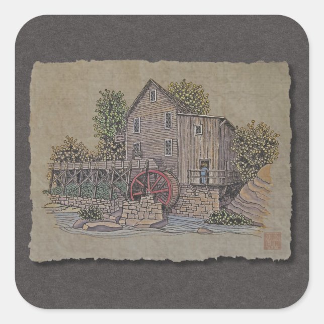 Adesivo Quadrado Rustic Gristmill (Frente)