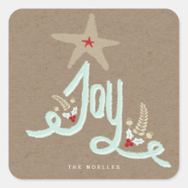 Adesivo Quadrado Rustic Hand Lettered Joy Kraft Holiday Sticker