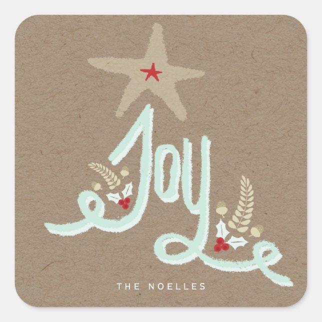 Adesivo Quadrado Rustic Hand Lettered Joy Kraft Holiday Sticker (Frente)