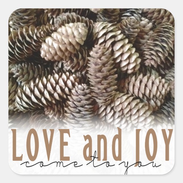 Adesivo Quadrado Rustic Holiday Love and Joy Pine Cone (Frente)