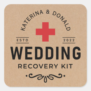 Adesivo Quadrado Rustic Kraft Wedding Hangover Recovery Kit Classif