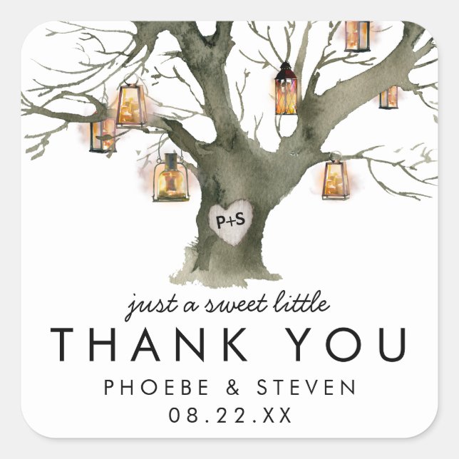 Adesivo Quadrado Rustic Lanterns Oak Tree Sweet Casamento Favor (Frente)