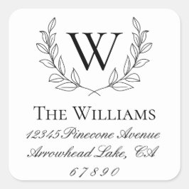 Adesivo Quadrado Rustic Laurel Wreath Monograma Endereço