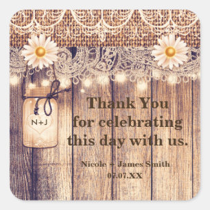 Adesivo Quadrado Rustic Lighted Mason Jars Daisies & Lace Weding