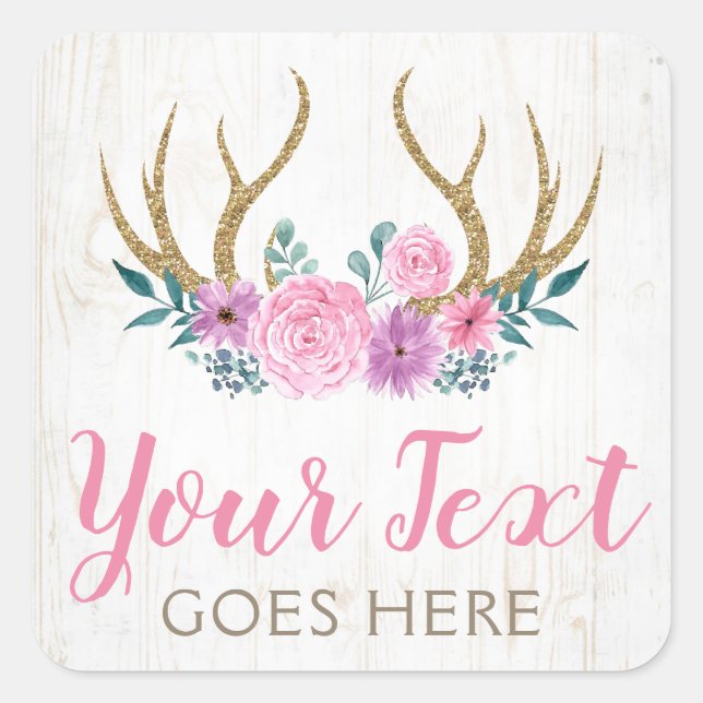 Adesivo Quadrado Rustic Madeira & Floral Aquarelada Galhada Boutiqu (Frente)