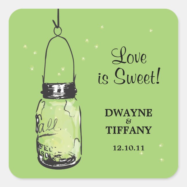 Adesivo Quadrado Rustic Mason Jar & Fireflies (Frente)