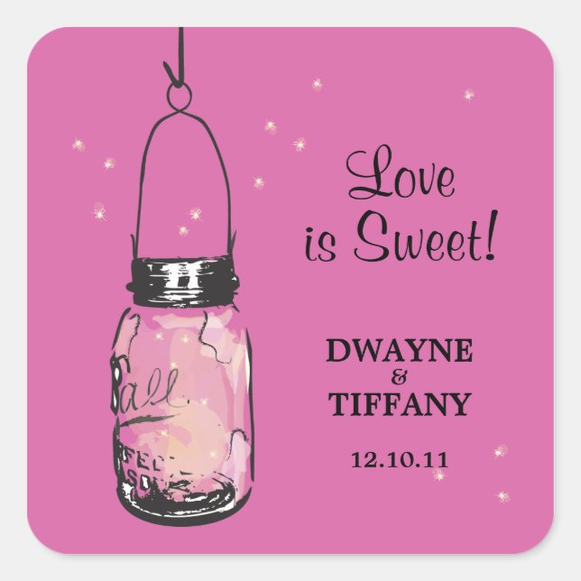 Adesivo Quadrado Rustic Mason Jar & Fireflies (Frente)