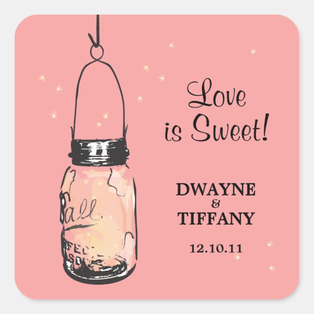 Adesivo Quadrado Rustic Mason Jar & Fireflies (Frente)