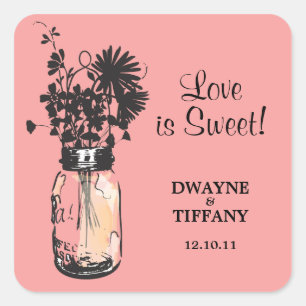 Adesivo Quadrado Rustic Mason Jar & Wildflower